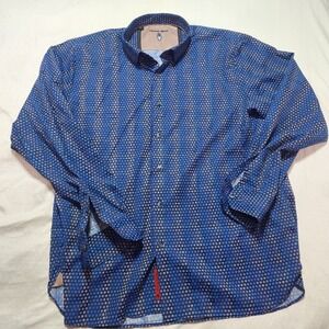 Visconti Black Shirt Mens Size XLT Casual Button Up Long Sleeve Blue Circles
